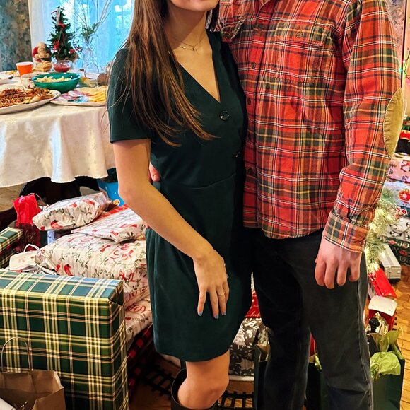 Trafaluc by Zara Green Velvet Dress with Buttons & Pockets - Picture 1 of 7